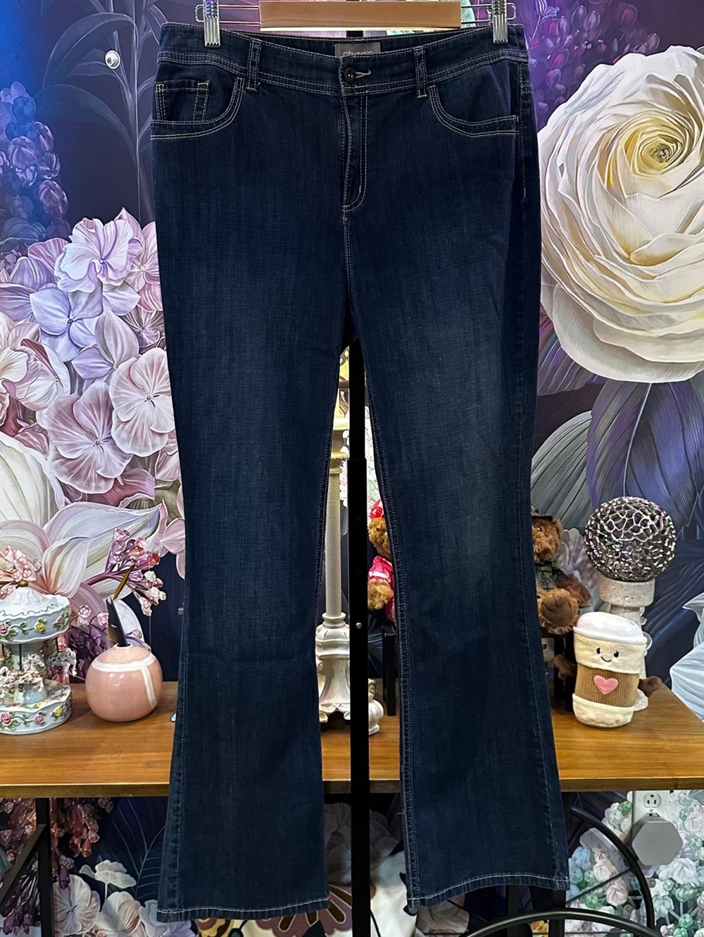 Chico's Size 1 US 8/10 Stretch Bootcut Jeans Dark Wash Mid Rise Western Y2K 90s